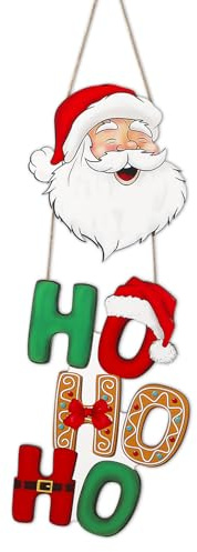 NymphFable 2pcs Christmas Wooden Hanging Sign, HOHOHO Santa Claus Door Ornament Holiday Wooden Wall Decor Xmas Welcome Sign for Porch Indoor Outdoor 25.6x10.2 in