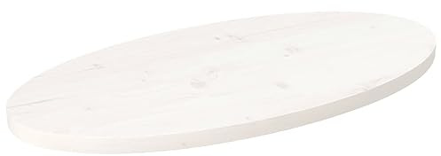 Qnhdfrt Tischplatte Weiß 70x35x2,5 cm aus massivem Kiefernholz Oval Geölt Rustikales Design Wetterfeste Arbeitsplatte für Küche Esszimmer Balkon und Bistro