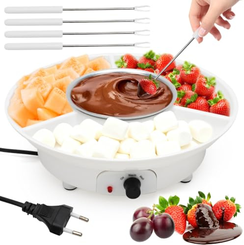 Yuragim Schokofondue Elektrisch Schokoladen-Fondue 25 Watt 260ml Elektrisches Schokofondue-Set mit 2 Gabeln, Schokoladenfondue elektrisch Schokobrunnen, 2 Temperaturstufen zum Schmelzen und Warmhalten