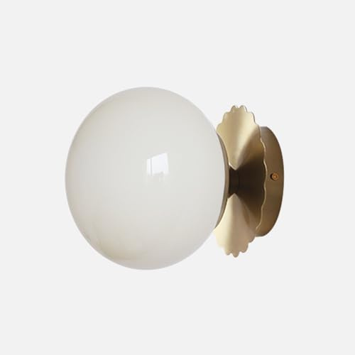 MEVZHH Moderne Creme Glas Wand Sconce Bauhaus Art Deco Leuchte, Nordic Retro Hardwired Metall Lampe Globe Für Kinder Zimmer, Schlafzimmer, Bettseite, Milch Weiß