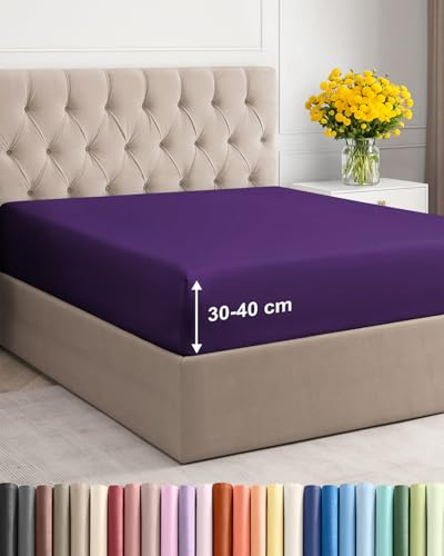 Spannbettlaken 90x200 - Mikrofaser Spannbetttuch 40cm (16) tief - Violett