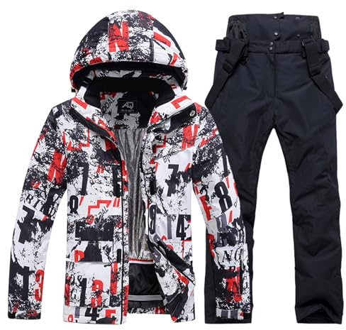 HOUZONIY Herren Skianzug Set Herren Schneeanzug Warmer Winddichter 2-Teiliger Schneeanzug(238+Schwarz M)