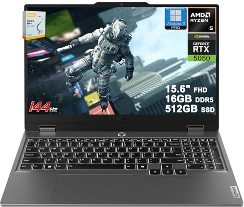 Lenovo LOQ Gaming AI Laptop | Ordinateur portable 15,6 FHD 144 Hz (100 % sRGB G-SYNC) | AMD 6-core Ryzen 5 220 | 16 Go DDR5 512 Go SSD | GeForce RTX 5050 440 AI Tops | Caméra de confidentialité