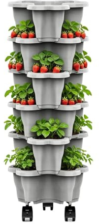 Fioriera per giardino verticale,6 livelli a risparmio di spazio con ruote | Torre da coltivazione per fragole e piante | per Interno, Esterno, Cortile, Patio, Aiuola Rialzata, Serra, Fiori, Ortaggi