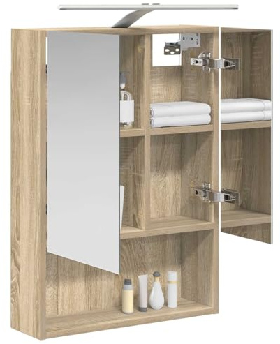 vidaXL Badezimmerspiegelschrank mit Tür Sonoma-Eiche 50 x 14,5 x 70 cm, Moderne Badezimmereinrichtung, Wandregal, Spiegel, verstellbare Ablage, Stauraum aus Holz