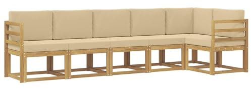 vidaXL Outdoor-Sofagarnitur mit Kissen 6 pcs Weiß und Beige Polyester, Garten, modernes, wetterfestes Ecksofa, Sitzgelegenheit für draußen, Terrassenmöbel, entspannendes Set