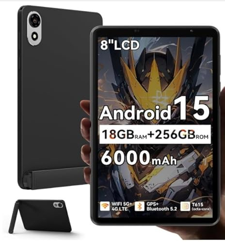 LLPTRADE ZENO 1 8 Inch Tablet with SIM Card Slot, Android 15 Gaming Cellular Tablet with Detachable Stand, 18GB+256GB, 8 Tablets with Dual SIM 4G LTE & 5G WiFi, 90Hz HD Display, Widevine L1, GPS