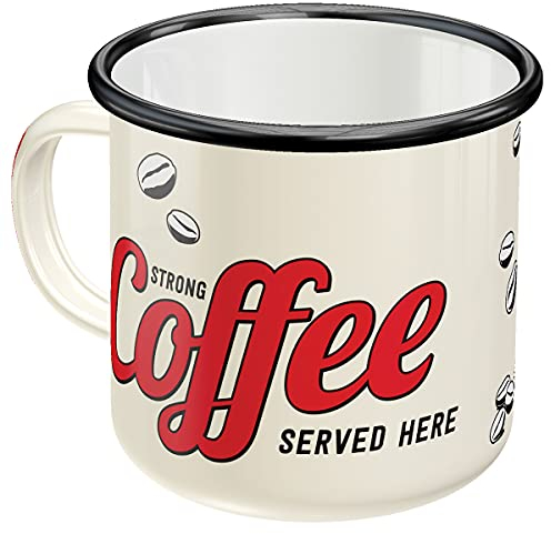 Nostalgic-Art Taza esmaltada retro, Strong Coffee – Idea de regalo para fans de nostalgia, Copa para camping, diseño vintage con frase, 360 ml