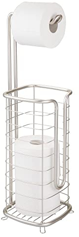 mDesign Toilettenpapierhalter ohne Bohren – freistehender Klorollenhalter fürs Badezimmer – rostfreier Papierrollenhalter für vier Rollen – mattsilberfarben