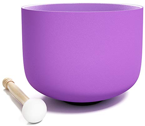 440Hz 20CM Givré Perfect Pitch Cœur Chakra Bol Chantant en Cristal Quartz Bol Chantant Avec Joint Torique et de Nouveaux Cristal Maillet (20 CM, Violet)