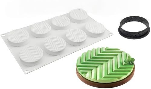 moulessilicone gâteaux 3d, Moule de Gâteau Mousse pour Glace Chocolat Pâtisserie Dessert, Outil croustillant rond en plastique, 8 Trous Forme de géométrique