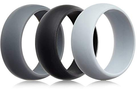 JewelryWe Schmuck 3pcs Silikon Eheringe, Gummi Hochzeit Bands Gummibänder Ring für Herren Männer, Weiß Schwarz Grau, Größe 54