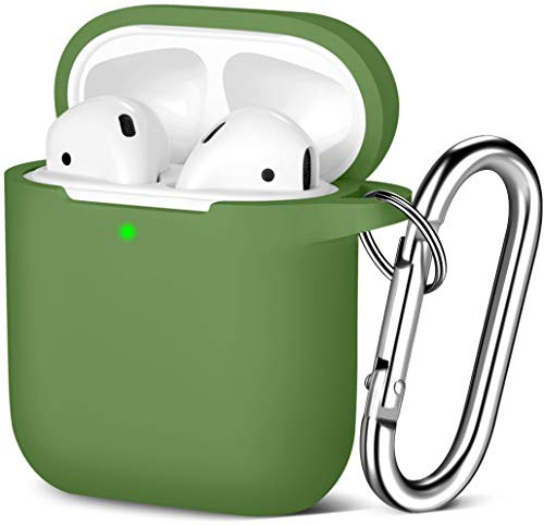 Maledan Kompatibel mit AirPods Hülle AirPods Case Apple Airpods 2 & 1, Voller Schutz Silikon Schutzhülle (Front LED Sichtbar) mit karabiner,Grün
