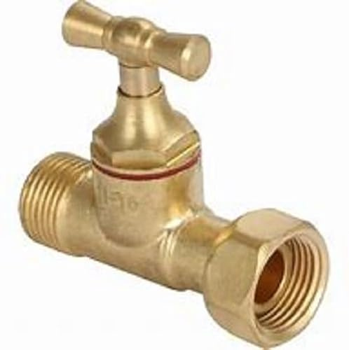 ROBINET CHASSE D'EAU WC DROIT 3/8 ou 12/17 BRUT + 2 JOINTS FIBRE ROUGE