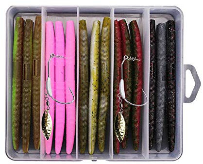 VOANZO 15Pcs Soft Plastic Fishing Lures Grub Baits Hook Tackle Bass Trout Fishing Worms-Soft Palate