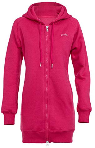 WINSHAPE Veste à Capuche Longue et Douillette J006 avec Fermeture éclair 2 Voies Sweatshirt, Rose foncé, XL Femme
