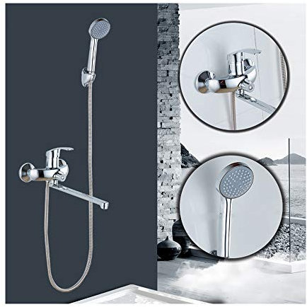 GLYYR Robinet de Baignoire avec Douchette Mural Laiton Bec Long Robinet de Douche Salle de Bains avec Poignée Simple Froide Et Chaude Baignoire Mitigeur, Robinet Multi