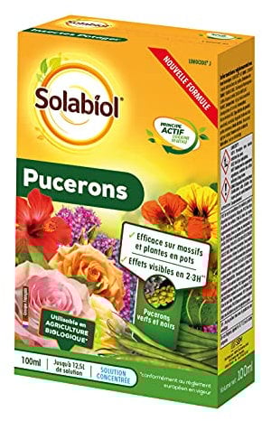 SOLABIOL Anti Pucerons - 100ml - 12,5L De Solution - Effets Visibles En 2/3h - Efficace Sur Massifs & Plantes En Pot - Utilisable En Agriculture Biologique SOLIPUC100