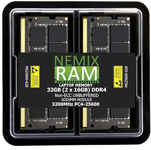 NEMIX RAM Kit de mémoire pour ordinateur portable 32 Go (2 x 16 Go) DDR4 3200 MHz PC4-25600 2Rx8 1,2 V 260 broches Non-ECC SODIMM