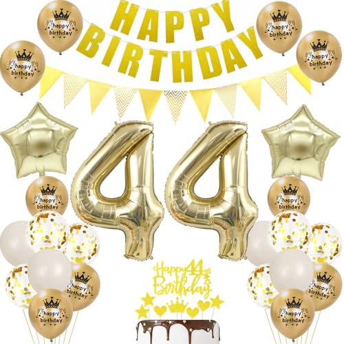 44 Geburtstag Deko mann frauen Luftballon 44.geburtstag frau Deko Gold Geburtstagsdeko 44 Jahre männer frau ballons Cake Topper Gold für 44 party