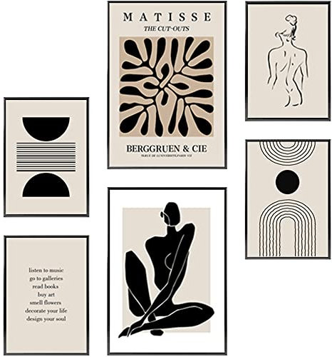 Bilder Matisse Beige Schwarz Poster Abstrakte Kunst Leinwand Schlafzimmer Kunstdruck Gemälde Dekoration Modern Geschenk ohne Rahmen 4 x (21 x 30 cm) und 2 x (30 x 40 cm)
