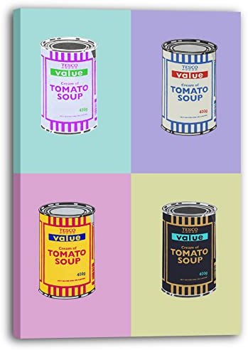 Leinwandbild Banksy Dose - Tomato Soup - Andy Warhol Pop-Art Modern Street-Art Marketing - Moderner Kunstdruck Klein bis Groß XXL