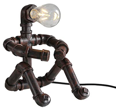 Kaj Hejmo Water Pipe Robot Style Tischlampe- Vintage Industrial Tischlampe-Steampunk Lampe Eisen Retro Nachttischlampe für Vintage Möbel Dekorationen (Rust-Style C)