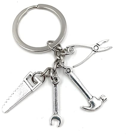 Onwomania - Säge Hammer Schraubenschlüssel Zannge Werkzeug - Metall Schlüsselanhänger, ideal als Geschenk z.B. für den besten Freund, die beste Freundin, Mama