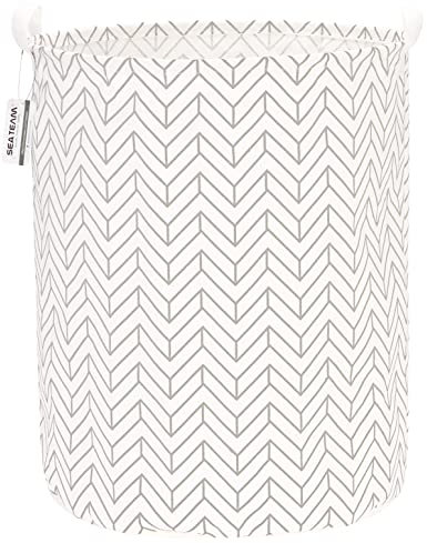 Sea Team 19.7 Inch Large Sized Waterproof Coating Ramie Cotton Fabric Folding Laundry Hamper Bucket Cylindric Burlap Canvas Storage Basket with Stylish Arrow Grey A Design