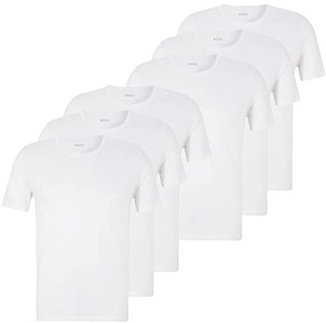 BOSS Men's Classic T-Shirts, Short Sleeve Shirts, Pure Cotton, Crew Neck, Pack of 6, 100 white., XXL