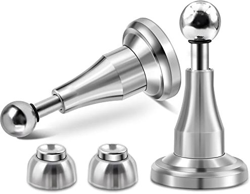 Door Stop 2 Pack, Magnetic Door Stoppers, Hydraulic Door Catch, Door Holder, Stainless Steel Heavy Duty Door Stopper for Indoors Outdoors, Brushed Silver