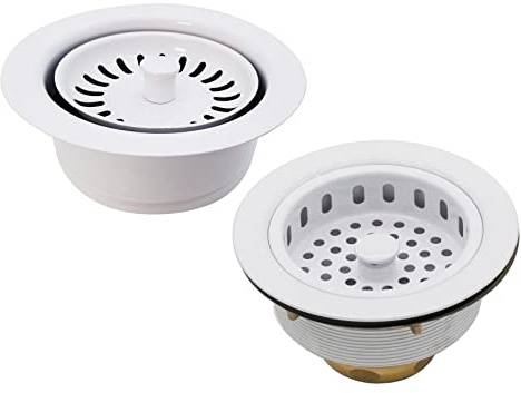 Westbrass CO2165S-50 Combo Pack 3-1/2 Post Style Large Kitchen Sink Waste Disposal Drain Flange with Basket Strainer, 1-Pack, Powder Coate White