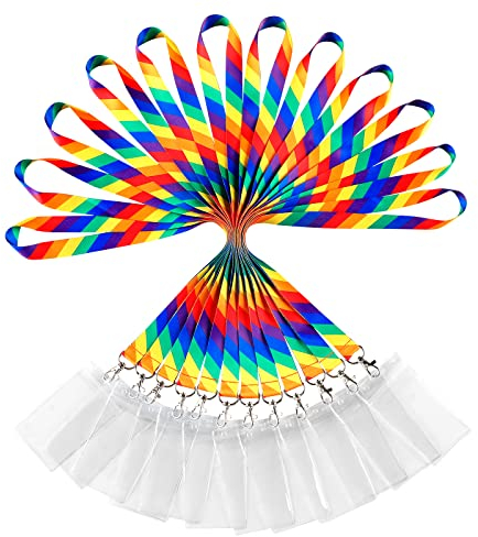 12er Pack Polyester Lanyards mit wasserdichten Ausweishaltern - Langlebige und Farbenfrohe Halsbänder für Ausweiskarten, Schlüssel und mehr (12er Pack, Diagonale Regenbogen)
