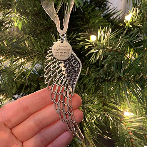 LYPER Angel Wing Memorial Ornament Hanging Pendants with Ribbon for Christmas Party Personalize Memorial Ornaments (Dad)