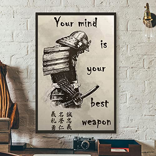 TANYANG Bushido Samurai Schwert Leinwand Malerei Japanische Samurai Warriros Zitate Poster Dein Verstand Ist Deine Beste Waffe Wandkunst Dekor 30X40Cm Kein Rahmen