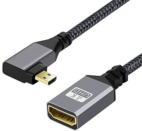 cablecc Câble d'extension Micro HDMI 1.4 mâle vers HDMI femelle coudé à 90 degrés 4K Type-D pour appareil photo DV MP4 DC ordinateur portable