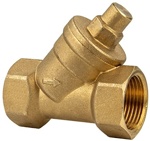 tecuro Schrägsitz-Rückschlagventil 1 Zoll (DN 25) - beidseitig Innengewinde, Muffenanschluss, federbelastet, max. Druck 10 bar, Messing blank