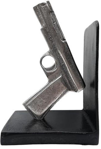 Buchstütze Deko Figur Metall Silber Dekoobjekt Waffe Gun Pistole Revolver Colt 1