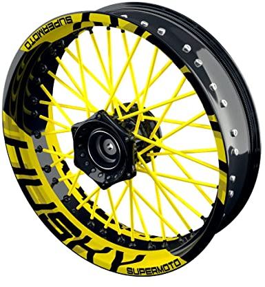 One-Wheel, Husky Supermoto, Felgenaufkleber Premium Geteilt, Passend Für alle Husqvarna Supermoto z.B. 701, Motiv: einfarbig V2, Wheelsticker Motorrad, Felgenrandaufkleber GP, Gelb