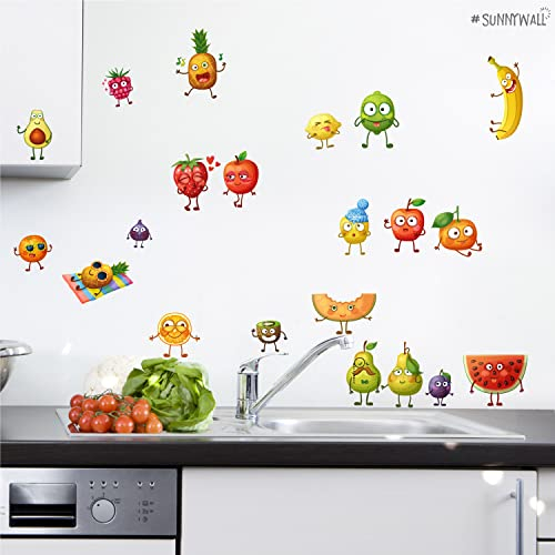 Sunnywall Tier Safari Wandsticker Wandtattoo Wandbild Baby Aufkleber Kinderzimmer Baby Wandaufkleber Spielzimmer Küche (Comic Fruits)