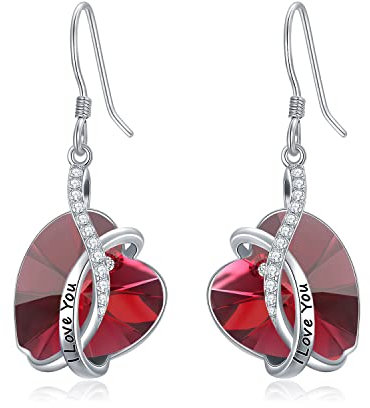 Sterling Silber ''Ich Liebe Dich Herz Ohrringe, Hochzeitstag Geburtstagsgeschenk für Frauen Freundin Ehefrau (Rot)
