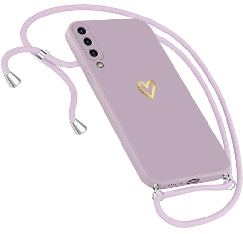 Handykette Hülle für Samsung Galaxy A50 Hülle Necklace, Herz Motiv Muster Handyhülle für Samsung Galaxy A50 Hülle mit Band Kordel zum Umhänge Ultradünn Hülle für Samsung A50/A30s Handykette (Lila)