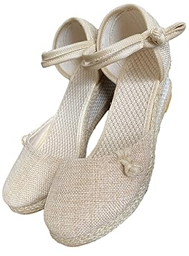 osiuujkw Cómodas y duraderas Sandalias de Cuerda de Paja para Mujer con Plantilla de Masaje Sandalias de Cuerda de cáñamo de Paja para Mujer Lino, Beige, Cuarenta