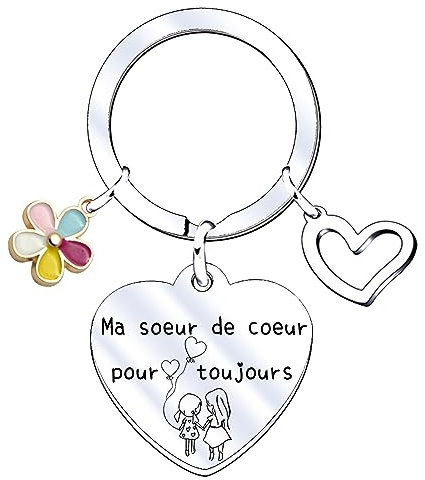 JRZDFXS Cadeau Soeur Noel Porte Clef Soeur de Coeur Porte clef Amour Soeur Ma Soeur de Coeur pour toujours pour Sœur Originale Porte-clés Cadeau Soeur Anniversaire (1) (4)
