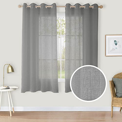 CUCRAF Leinenoptik Grau Voile Vorhänge mit Ösen Halbtransparent Gardine für Schlafzimmer Wohnzimmer H160 x B140cm 2er Set,Grau