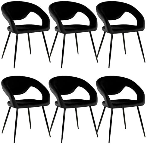 Kick Collection 6er Set Esszimmerstühl Lenn Velvet - Samt - Schwarz - Modern und Hochwertig - Samtstoff und Metall - Erhältlich in vielen Farben