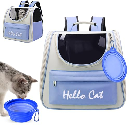 Surmounty Haustiertasche Katze Rucksack, Faltbare Haustier Rucksack Hunderucksack MIT Reisenapf, Haustier Tragetasche für Katzen und Hunde Welpen bis 15KG