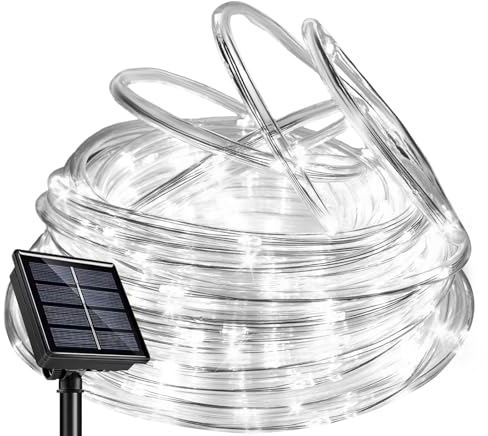 SINGCHUNGTE 22M Solar Lichtschlauch Außen, 200LED Wasserfest Lichtschlauch,Farbe 8 modi lichterschlauch für Garten,Trampolin,Schwimmbad (Weiss)