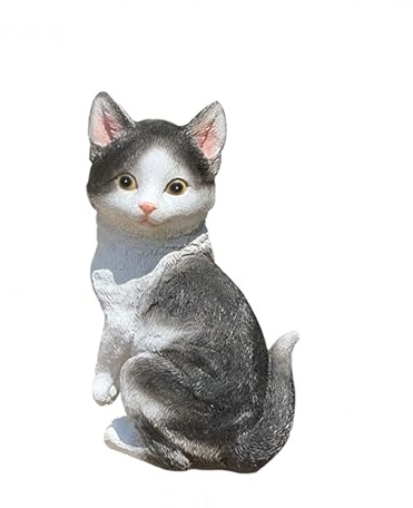 Pevfeciy Grande Figurine de Jardin Statue extérieur décoration de Chat Statue de Chat Noir et Blanc Sculpture en résine pour décoration de Jardin, pelouse et Porche 30x20x15 cm,Noir