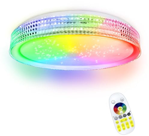 UISEBRT LED Deckenleuchte Dimmbar 60W RGB Farbwechsel Deckenlampe mit Fernbedienung Sternenhimmel Deckenbeleuchtung für Bad Flur Schlafzimme Wohnzimmer (Typ A - Weiß)